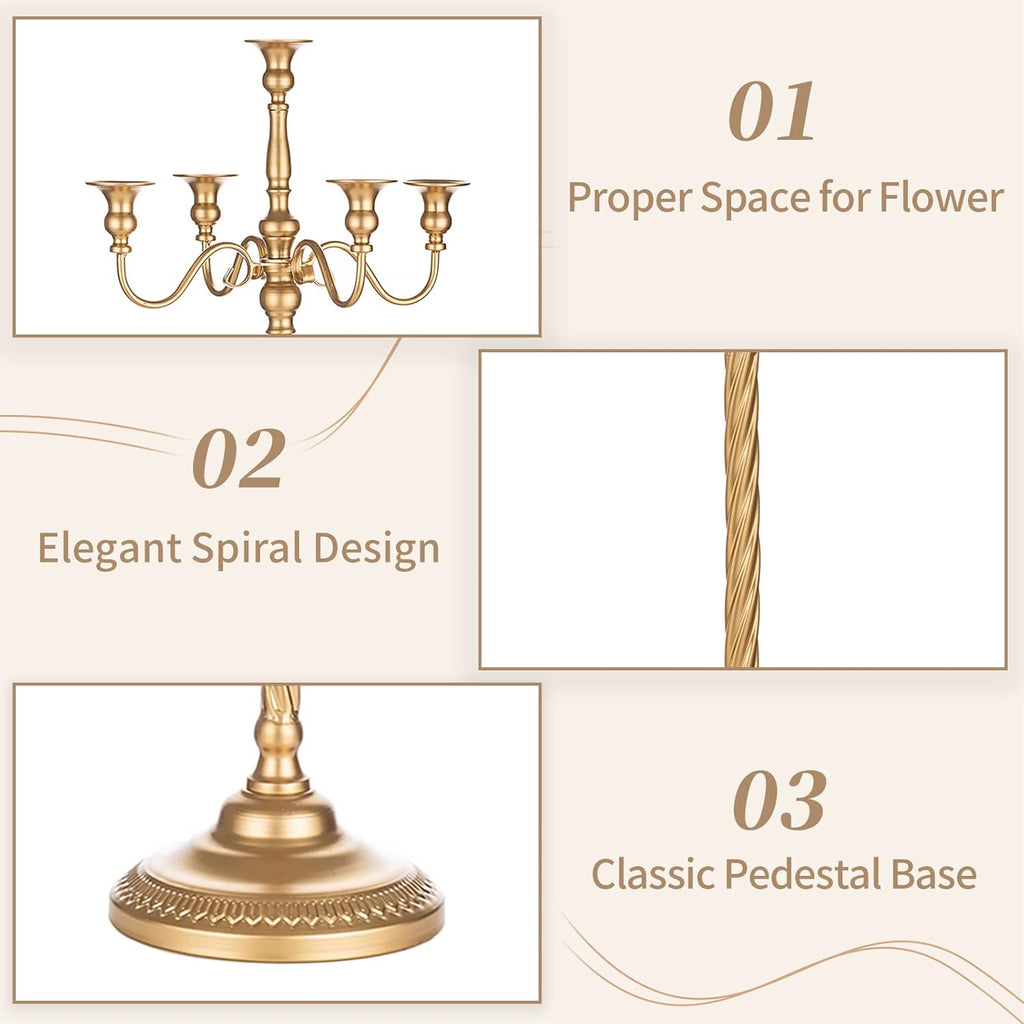 Gold Floor Candelabra Candle Holder for Centerpiece - Tall 5 Arm Candlesticks Holders Metal Taper Candle Holder for