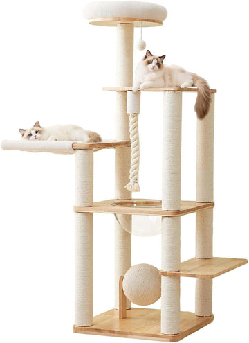 60 in Multi-Level Rubberwood Cat Tower