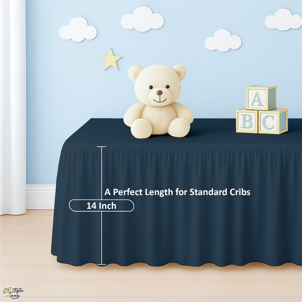 Ruffled Crib Bed Skirt, Soft Nursery Bedding in 100% Natural Cotton, Platform Style with 4-Sided