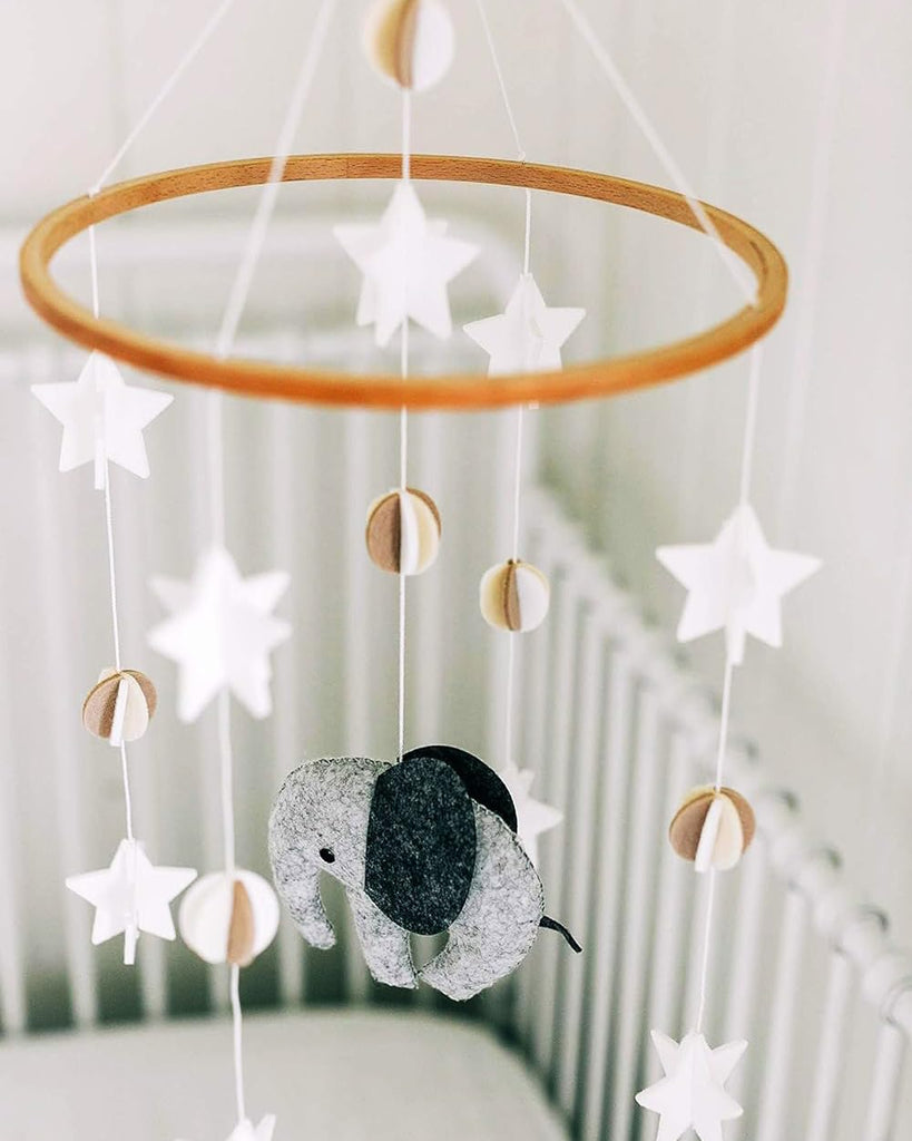 Baby Crib Mobile, Wooden Nursery Decor (Elephant, Felt)