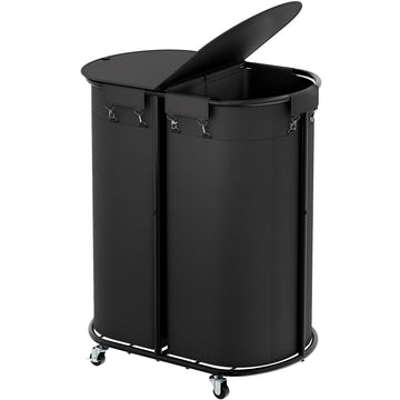200L Double Laundry Hamper with Lid & Wheels, Oval Rolling Laundry Basket