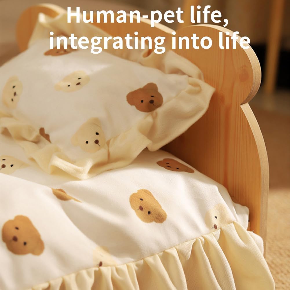 Wooden Bear-Shaped Cat Bed for Indoor Cats & Small Dogs - Removable Washable Elevated Pet Sofa with Frame, Princess
