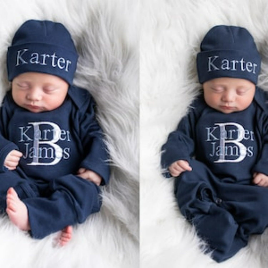 Organic Cotton Newborn Boy Coming Home Outfit Set Hypoallergenic Hospital Photo Ensemble With Embroidered Hat Baby
