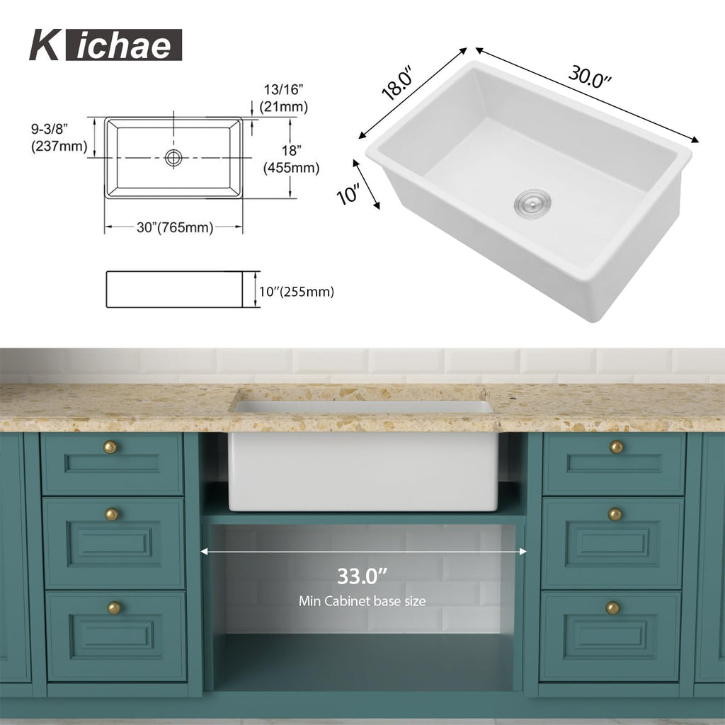 30 Inch White Undermount Sink Fireclay 30x18 Inch Dual Drop in & Undermount Kitchen Sink Porcelain Ceramic Single