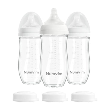 Natural Glass Baby Bottles with Gentle & Slow Flow Nipples, Newborn Breastfeeding Bottle, Anti-Colic, Includes M