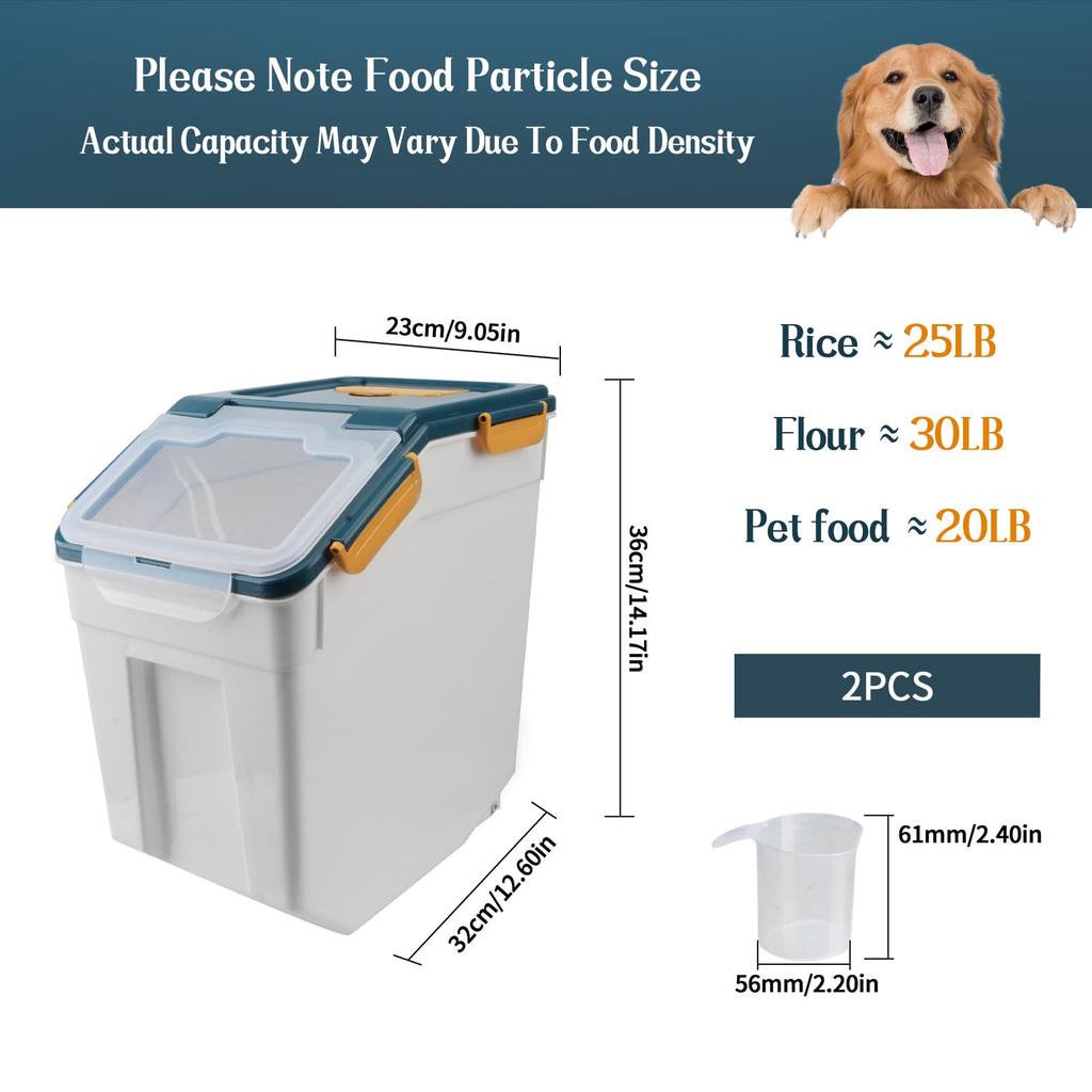 2 Pack Large Flour Storage Container 25 lb, Airtight Food Storage Bins with Wheels & Locking Lid, BPA Free Rice Grain