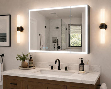LED Bathroom Medicine Cabinet with Mirror, Anti-Fog, Single-Color White LED Light, Aluminum Wall-Mounted Storage