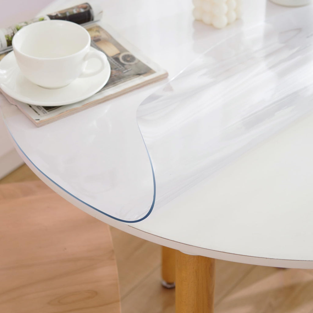 47 Inch Round Clear Table Cover Protector, Clear Round Protector Table, 1.5mm Thick Waterproof Round Plastic Vinyl