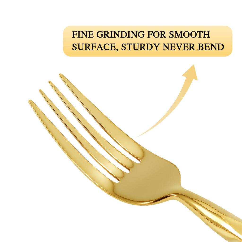 Gold Silverware Set 18/10 Stainless Steel Spiral-shaped Flatware Set, 20-Piece Hand Forged Mirror Finish Cutlery