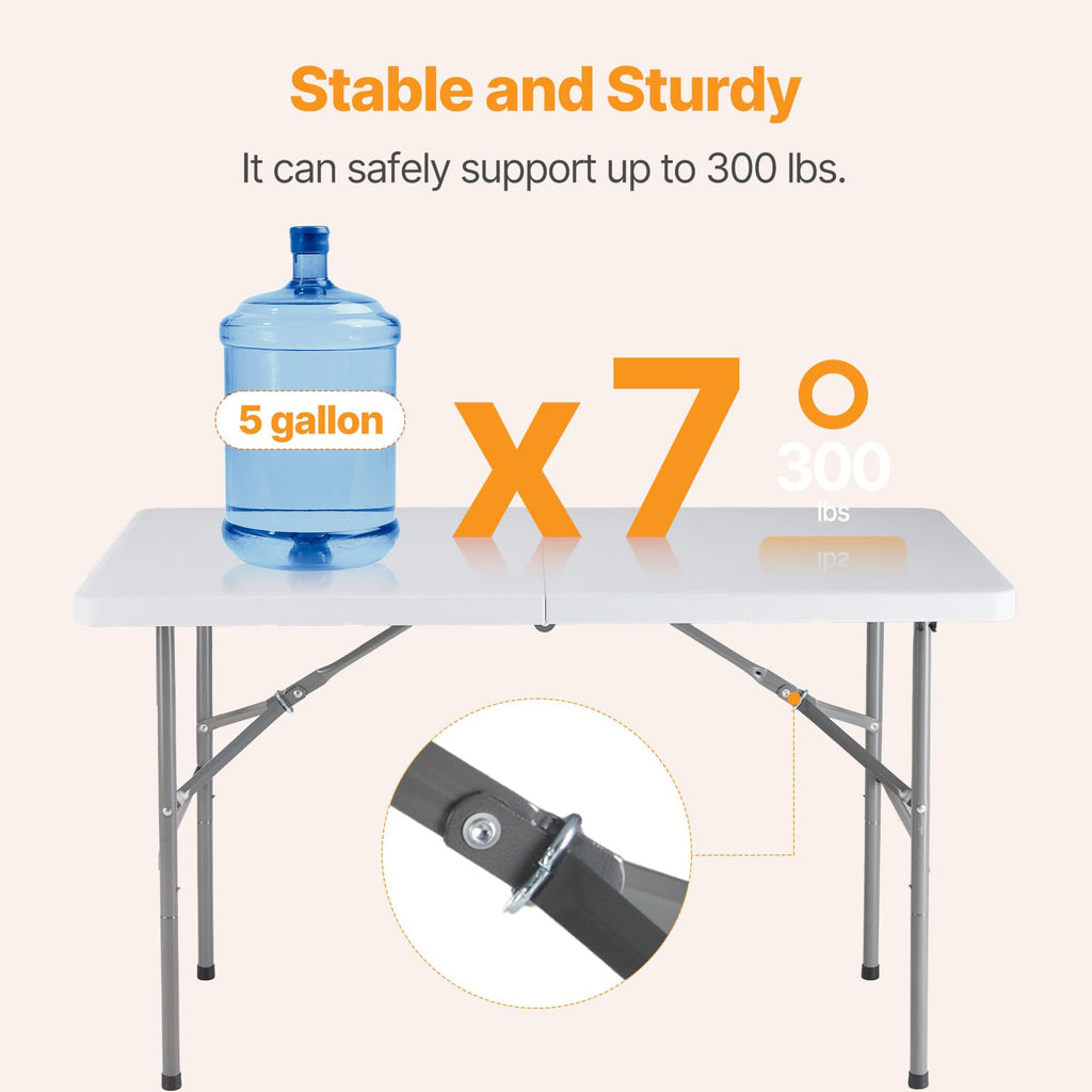 4 FT Foldable Table, Heavy Duty Folding Table Easy to Fold Store
