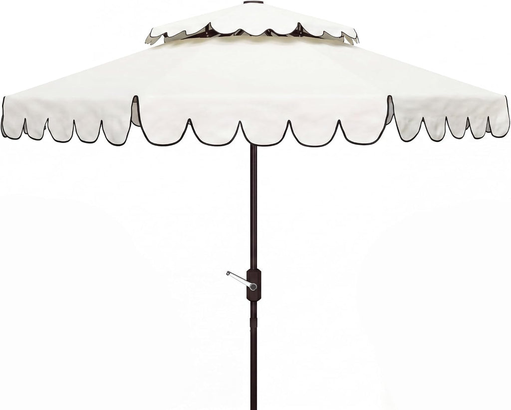 9ft Round Double-Top Patio Umbrella with Crank Lift & UV Protection - White/Black