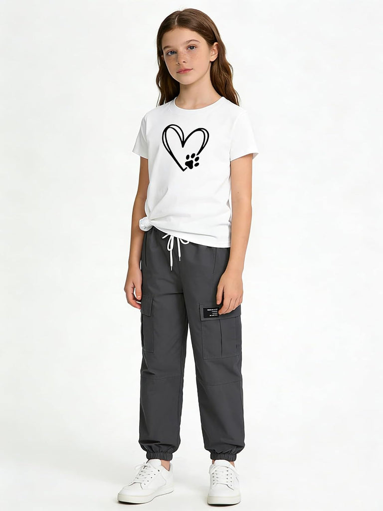 Girls' 2 Piece Outfits Drawstring Jogger Pants and Graphic Short Sleeve T-shirt Set