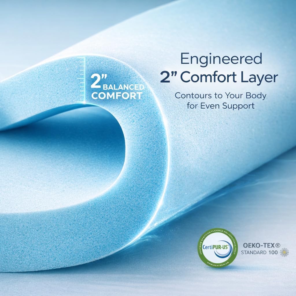 3 Inch Full Dual Layer Memory Foam Mattress Topper with Pillowtop | 2 Inch Cooling Gel Foam,1 Inch Soft Pillowtop