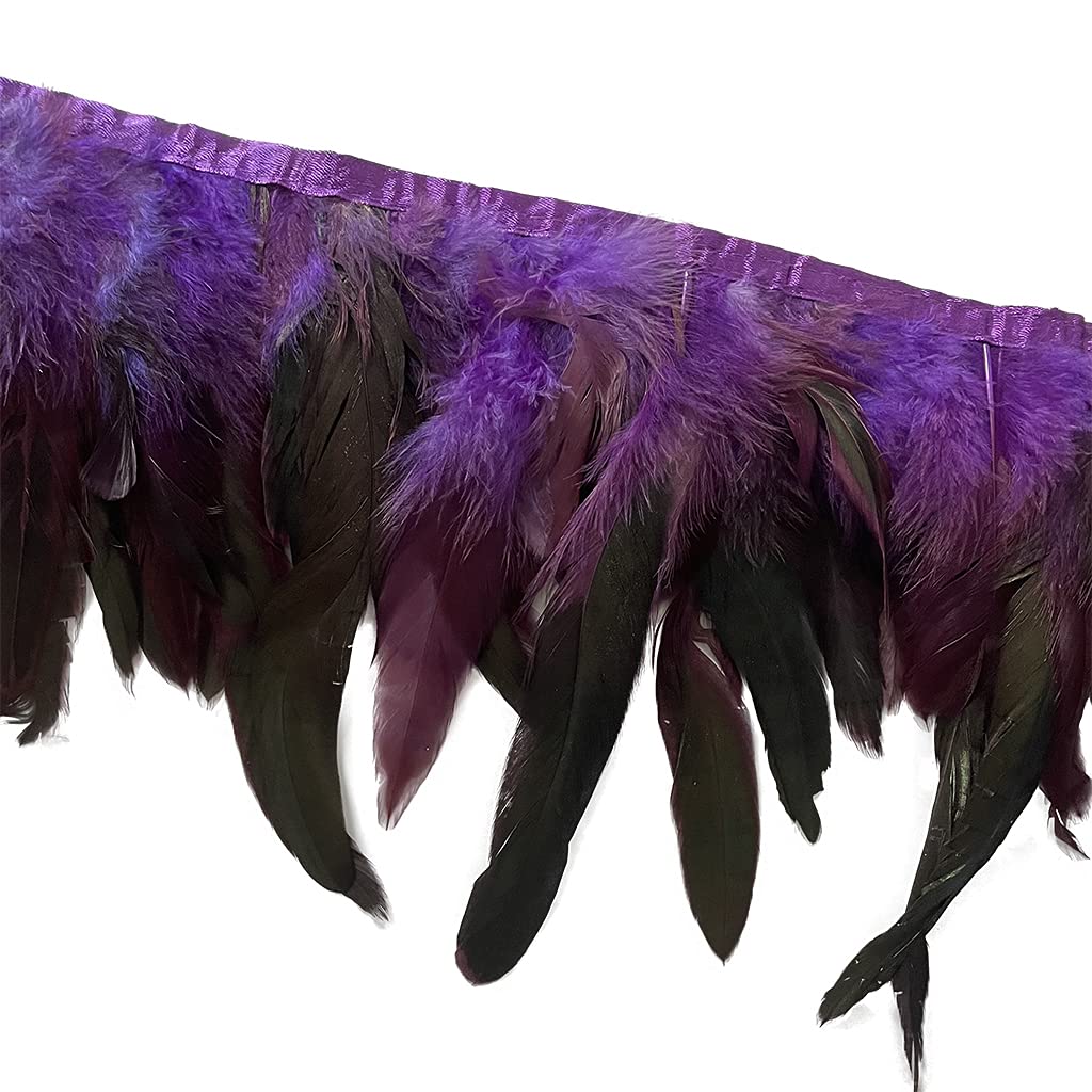 Natural Rooster Feather Width 5-7 inches Craft Feather Fringe Trim Pack of 2 Yards for Clothes Decoration and DIY