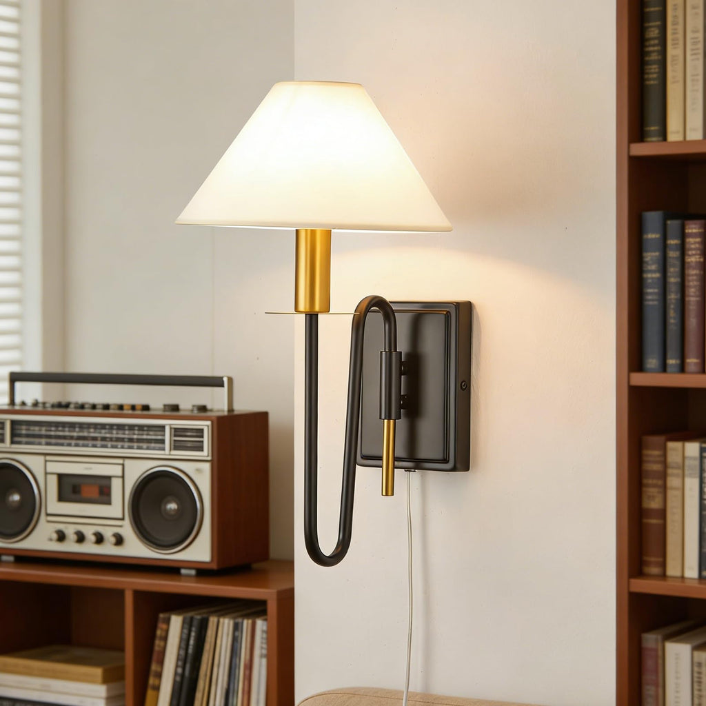 Plug in Wall Lamp,Plug-in or Hardwired Installation Wall Sconce with Beige Fabric Shade for Wall Painting,Modern