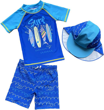 Baby Toddler Boys Two Pieces Swimsuit Set Swimwear Dinosaur Bathing Suit Rash Guards with Hat UPF 50+