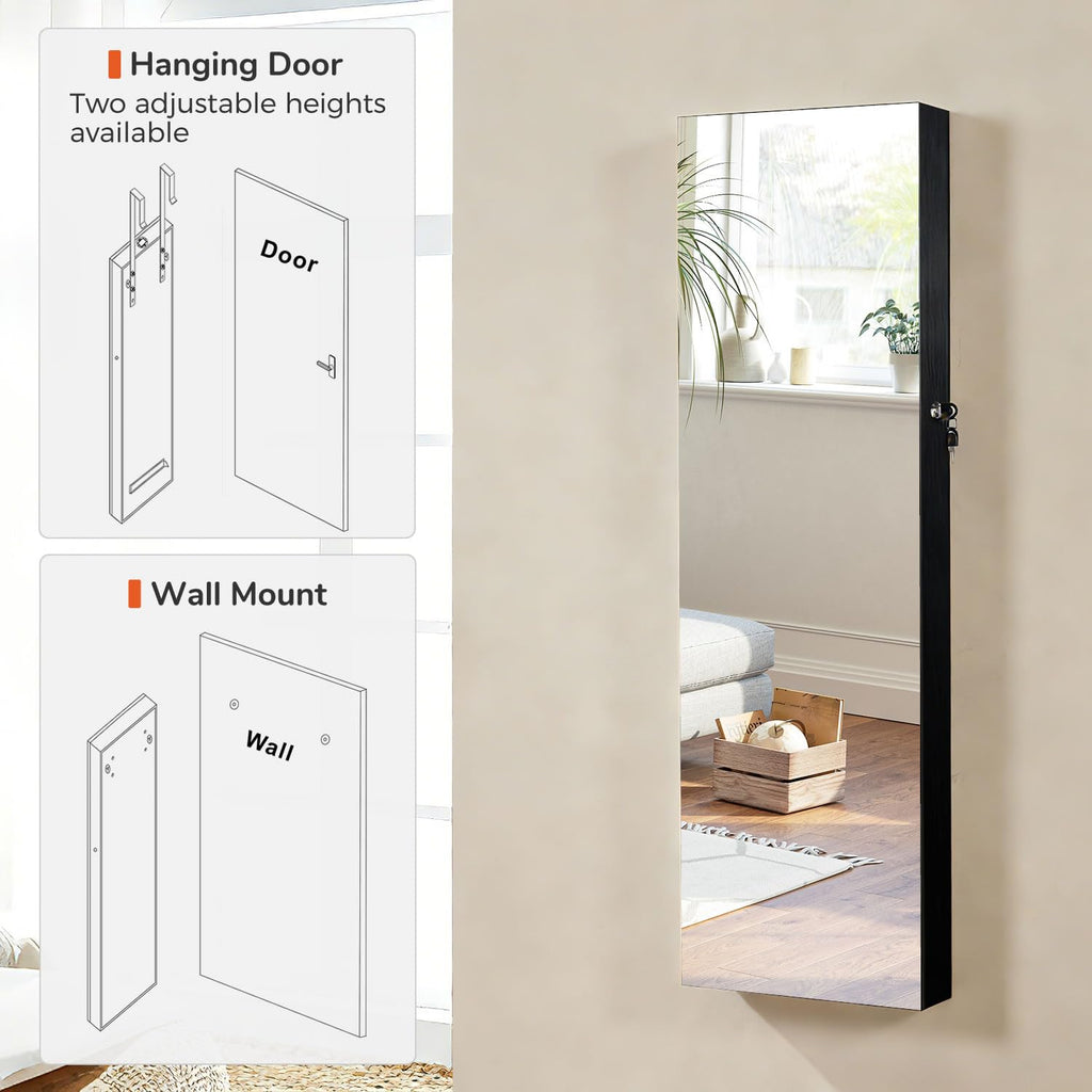 Full Length Mirror Jewelry Cabinet, 6 LEDs Jewelry Armoire Wall Mounted Over The Door Hanging, Jewelry Organizer