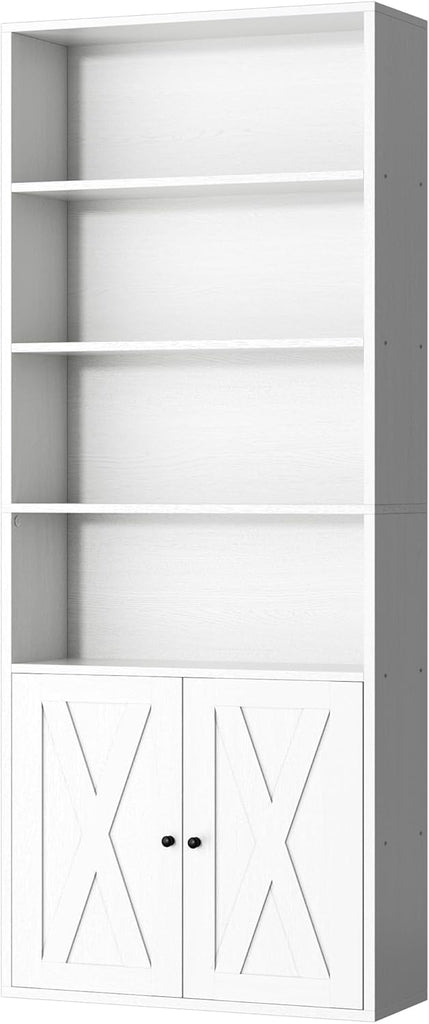 Bookshelf, Industrial Bookshelves and Bookcases with Doors Floor Standing 6 Shelf Display Storage Shelves 70.6 inches