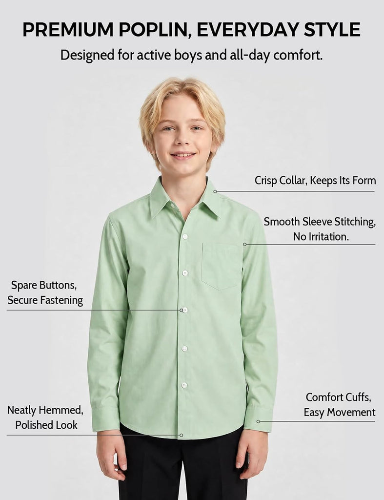 Boys Long Sleeve Stretch Button Down Dress Shirt, Regular/Husky