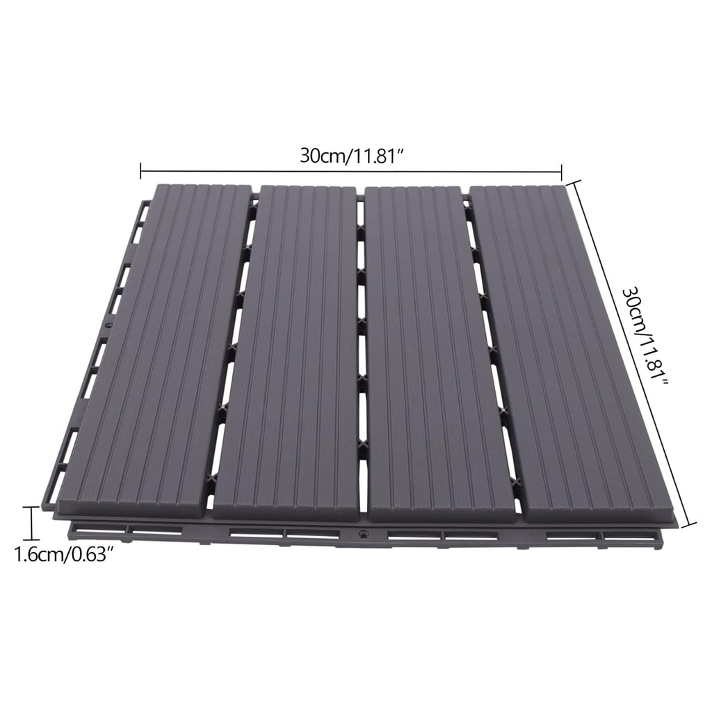 22 Pack Wood Plastic Composite Patio Deck Tiles, 12"x12" Waterproof Indoor Outdoor Flooring Patio Floor Decking Tiles