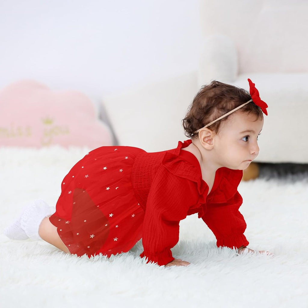 Baby Girl 1st Birthday Clothes One Year Old Tulle Romper Long Sleeve Bodysuit Cake Smash Outfits