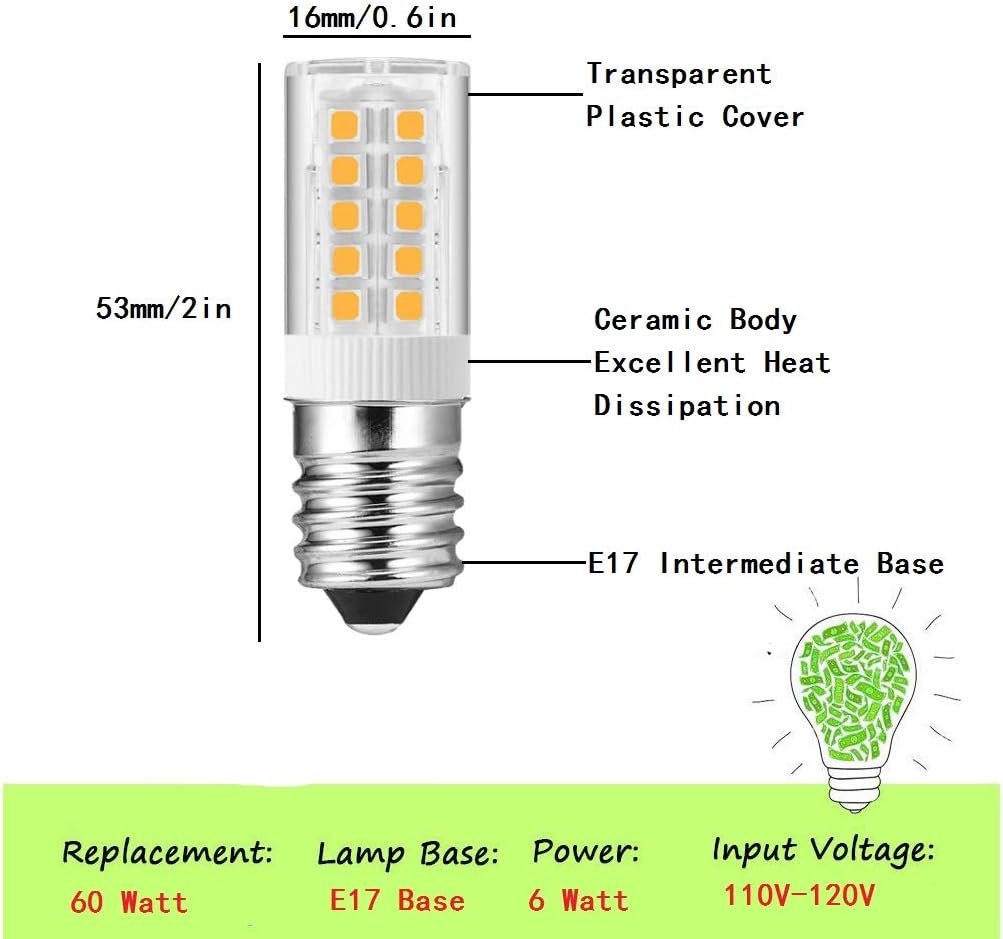 Ceramic E17 LED Bulb Microwave Oven Appliance Light Dimmable 6W (60W Halogen Bulbs Equivalent) Daylight White 6000K