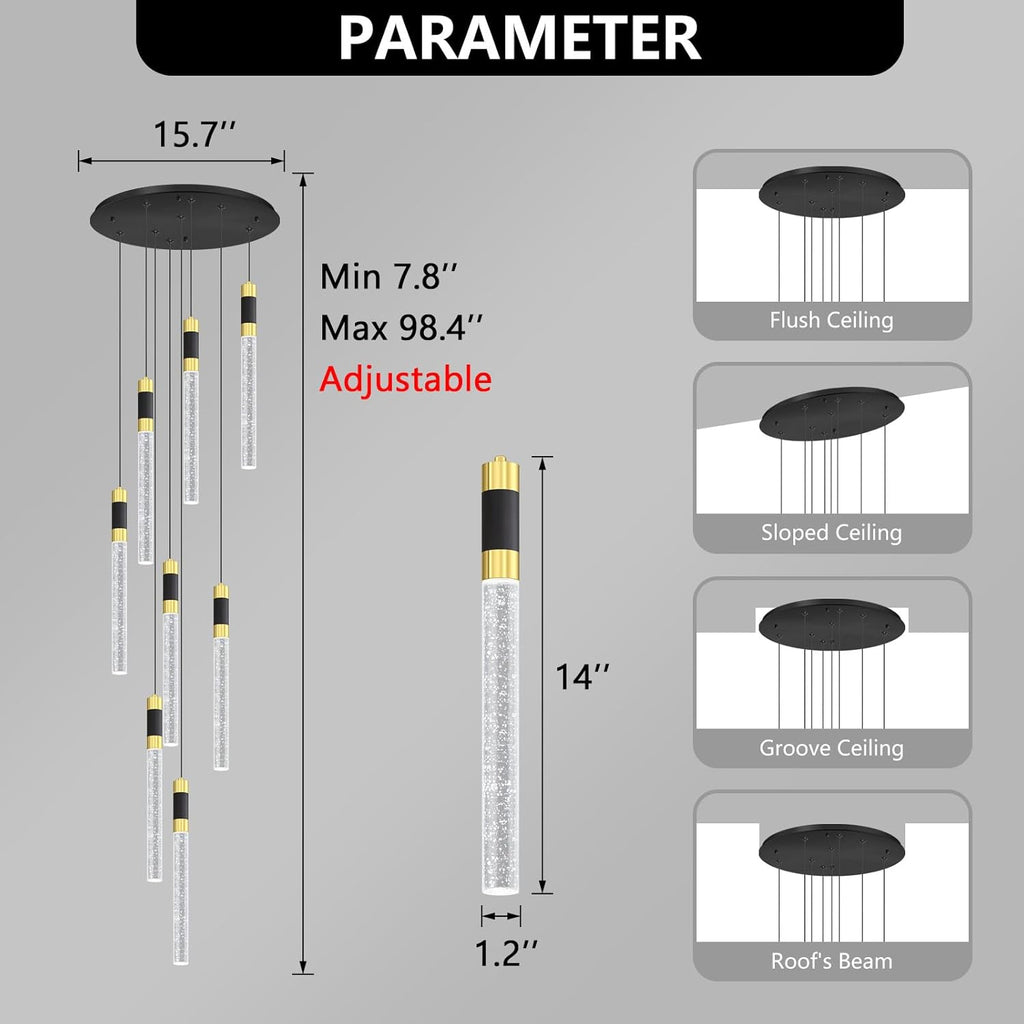 8-Lights 98 Inches Modern Chandelier LED Light Fixtures Adjustable Long Light Chandelier for Hallway Foyer Dimmable Lights with Remote Dining Kitchen Ceiling Pendant Lighting A100-B0D78KP1F9