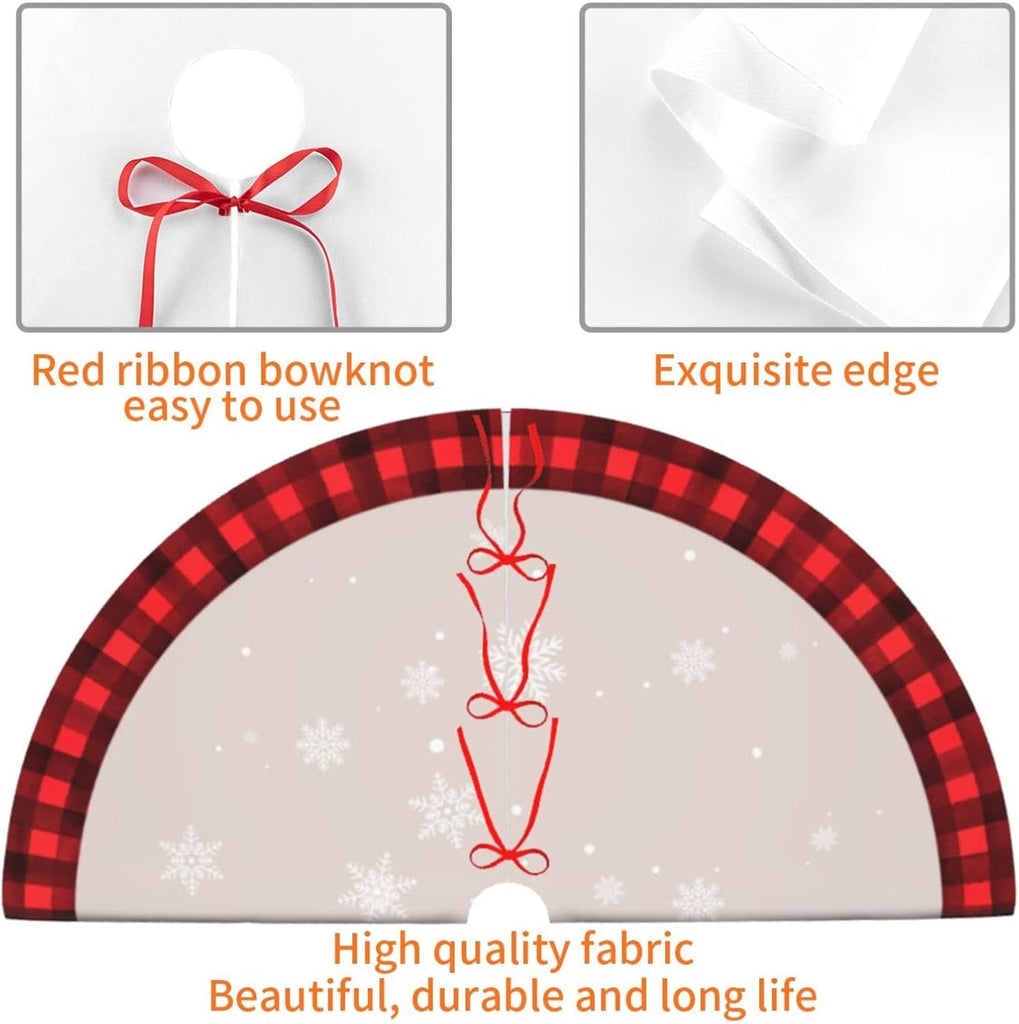 Christmas Tree Skirt 48 Inch Rustic Red Black Buffalo Plaid Tree Decoration