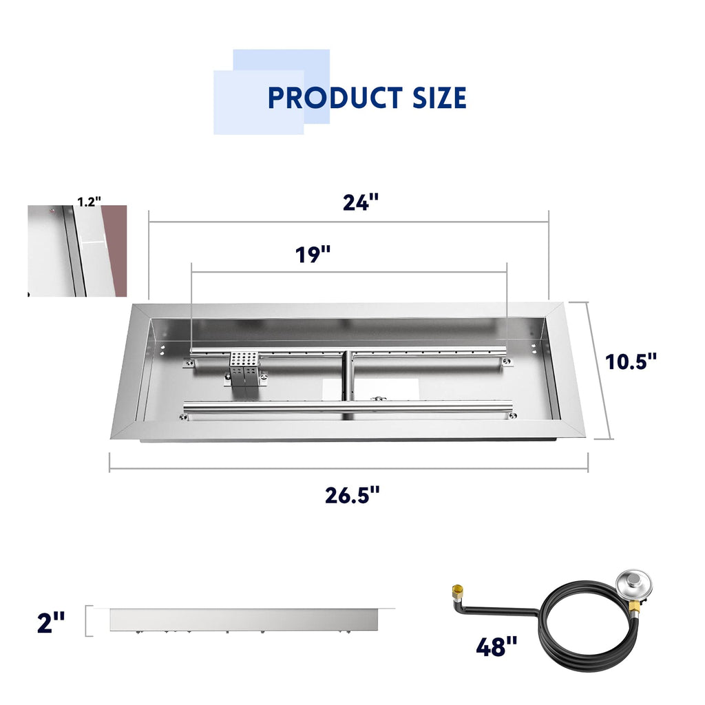 Stainless Steel 24" Rectangle Fire Pit Drop-in Burner Kit