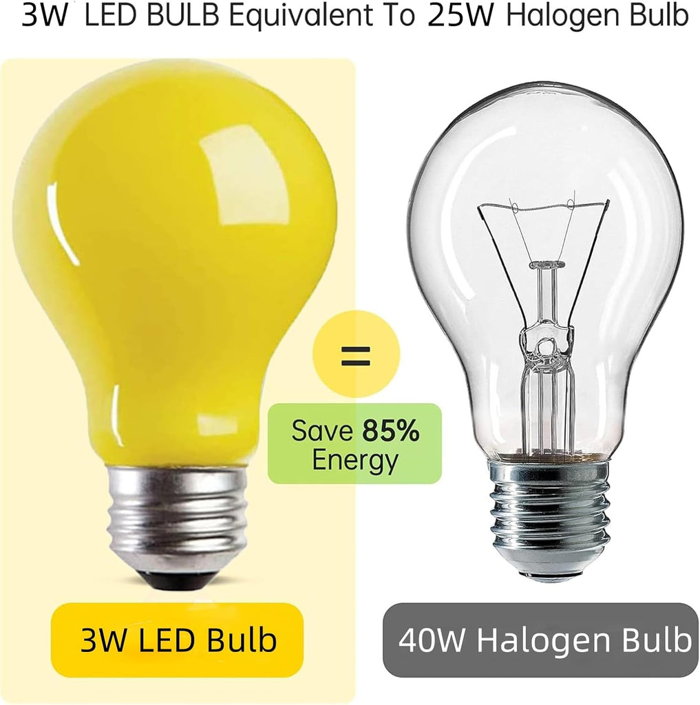 6 Pack 3W A19 LED Bug Light Bulbs Yellow LED Bulb for Outdoor Bug Light Bulb 25W Equivalent 2000K Amber Bedroom Night