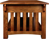 Mission Impeccable Coffee Table, Solid Wood with 2 Drawers & Shelf, Medium Oak Finish, Blackened Hardware