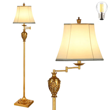 Traditional Floor Lamp with 350° Swing Arm, 3 ColorTemperatures, Vintage Gold