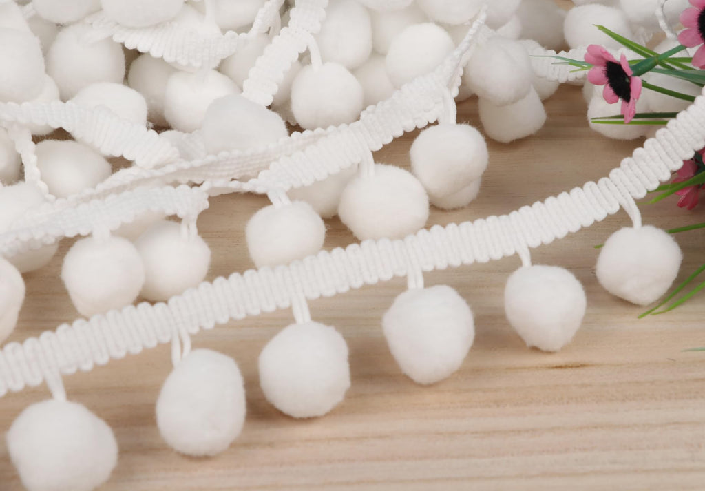 White Jumbo Pom Pom Ball Fringe Trim Ribbon for Sewing Craft - 9 Yards