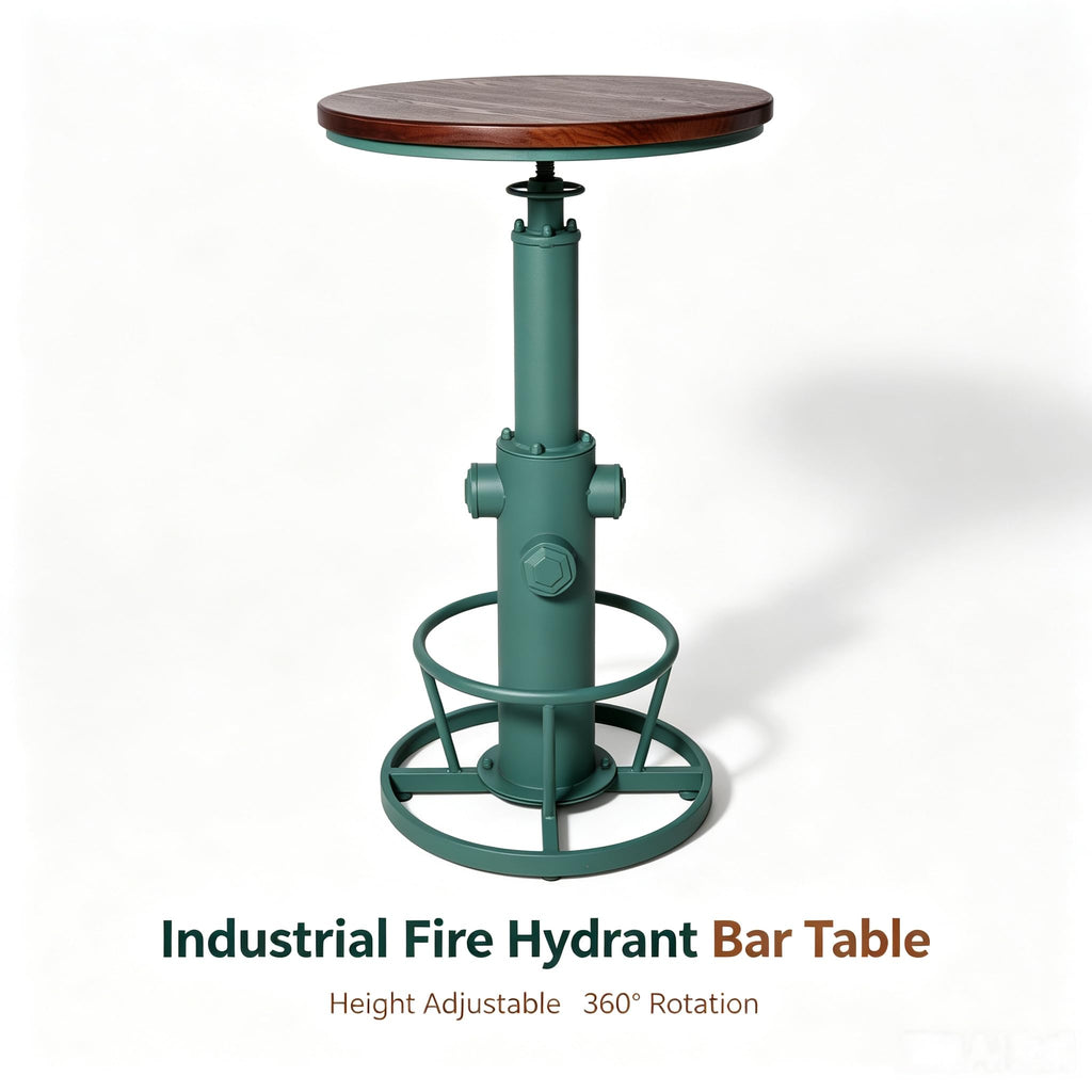 Industrial Bar Table 38.6"-48.4" Adjustable Swivel Top 23.7" Dia (Green)