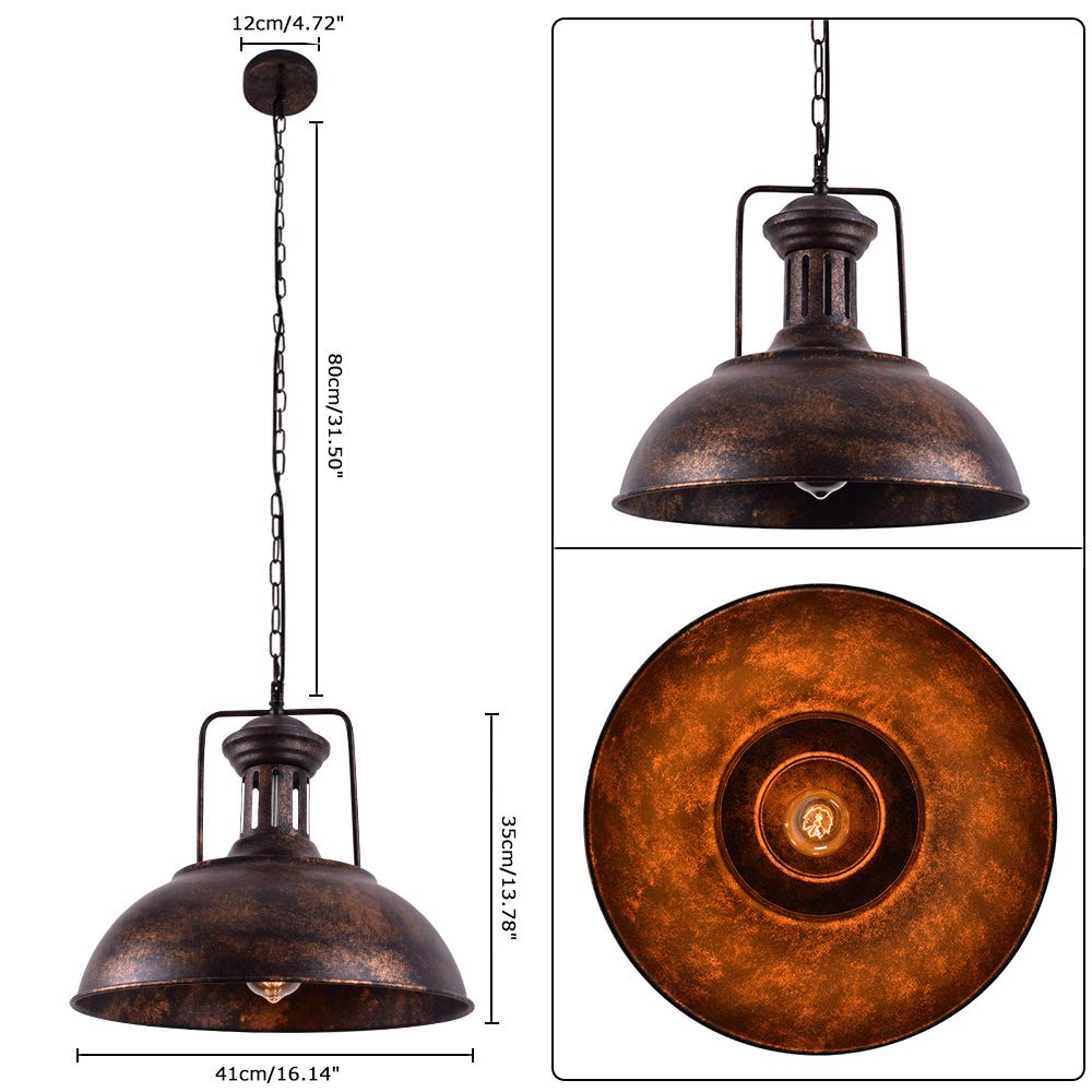 16.14" Farmhouse Pendant Light, Rustic Vintage Hanging Light Fixture Barn Dome Lampshade Ceiling Mount Lamp Island
