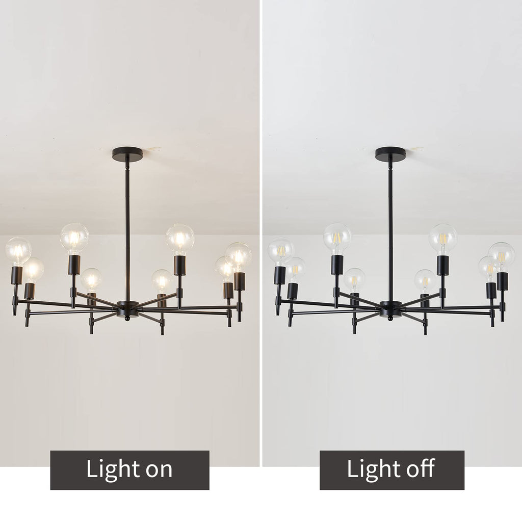 8-Light Black Sputnik Chandelier Matte Industrial Flush Mount Ceiling Light Fixture Metal Modern Pendant Light for