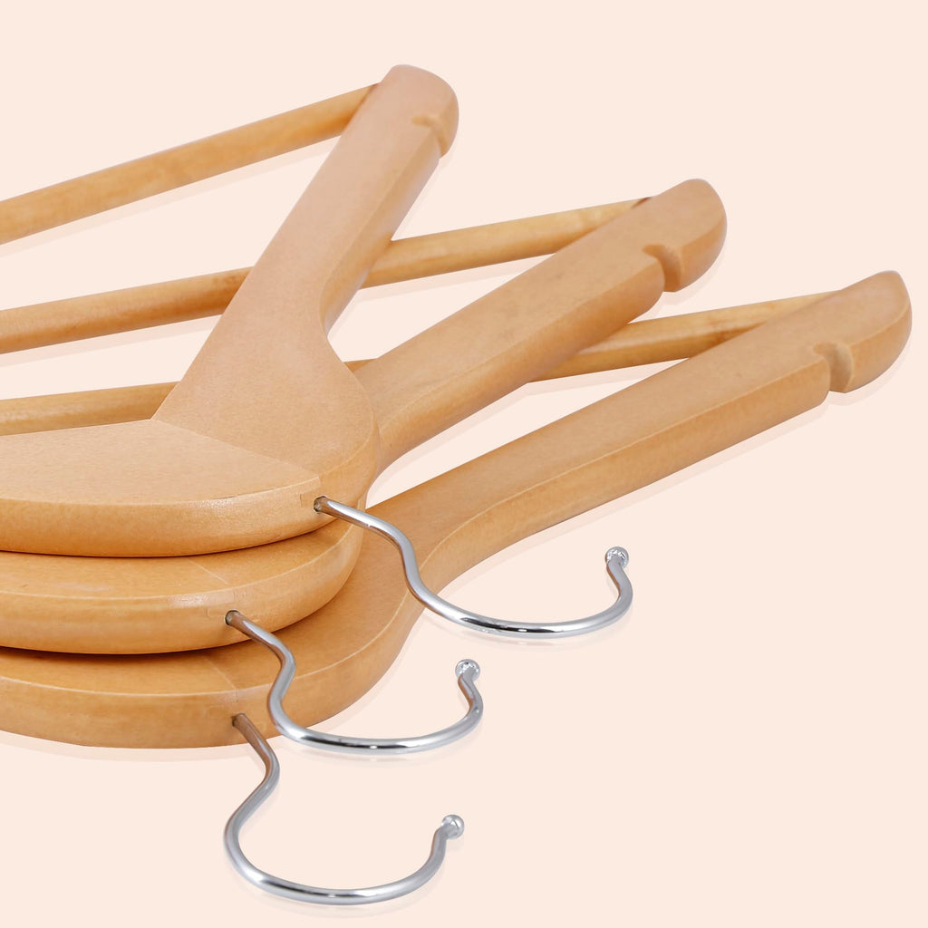 Wooden Clothes Hangers 50 Pack, Non-Slip Grooved Shoulder Coat Hanger, Slim for Shirts, Jackets, Dress, Pant