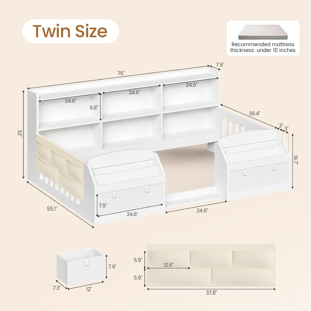 Floor Montessori Wooden Bed Frame for Toddlers, White