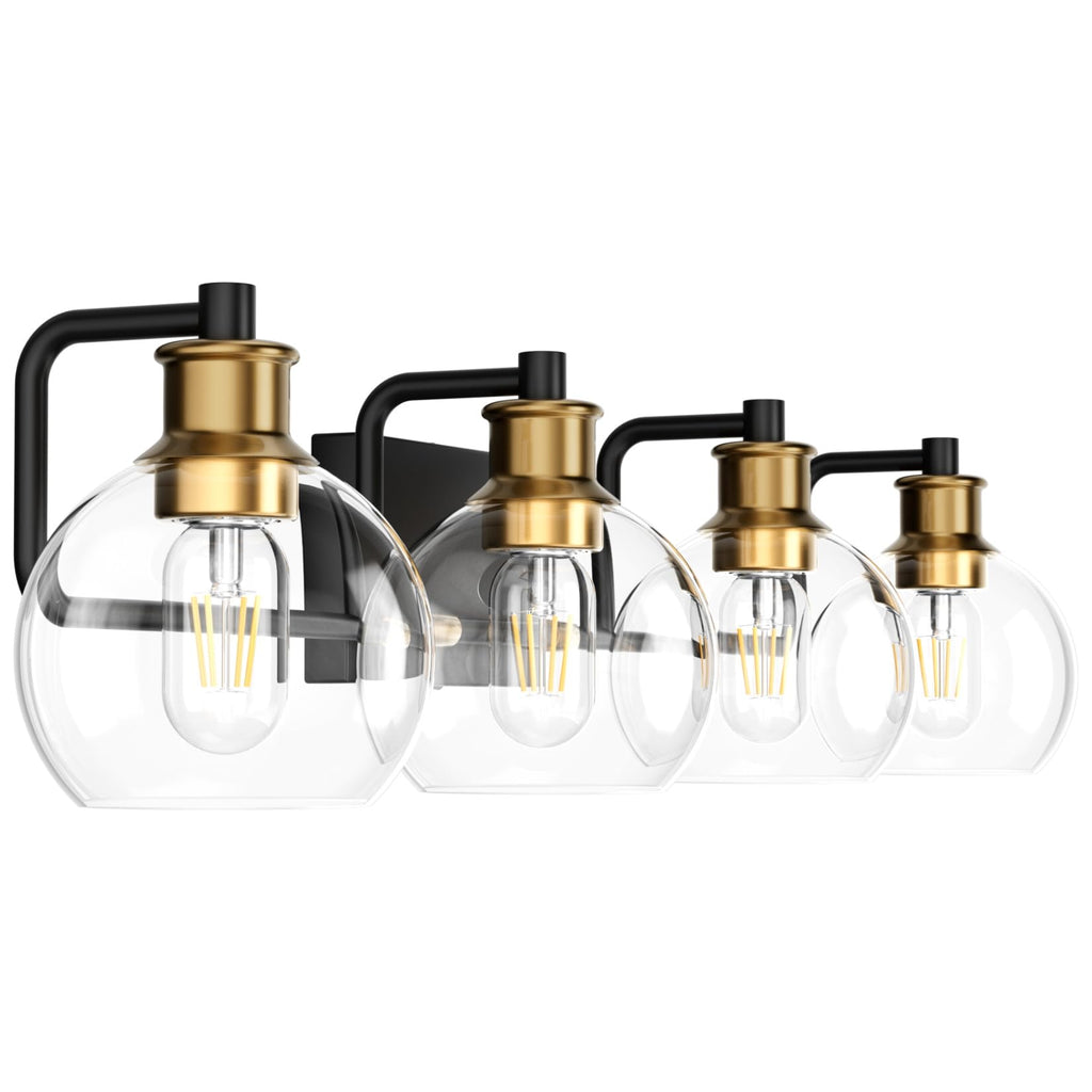 Industrial Bathroom Vanity Lighting Fixtures 4-Lights Vintage Black & Brass Finish with Globe Clear Glass Vanity