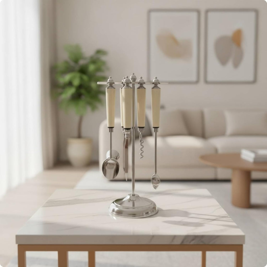 Industrial Barware Bar Tool Holder Organizer Rack Stand Stainless Steel Freestanding Design with Stable Round Base - Set of 4