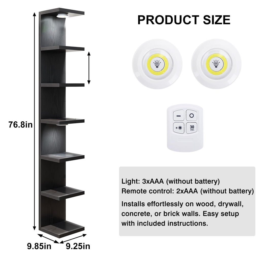 7 Tier Wall Shelf with LED Lights Lack Shelf for Room Decor Black