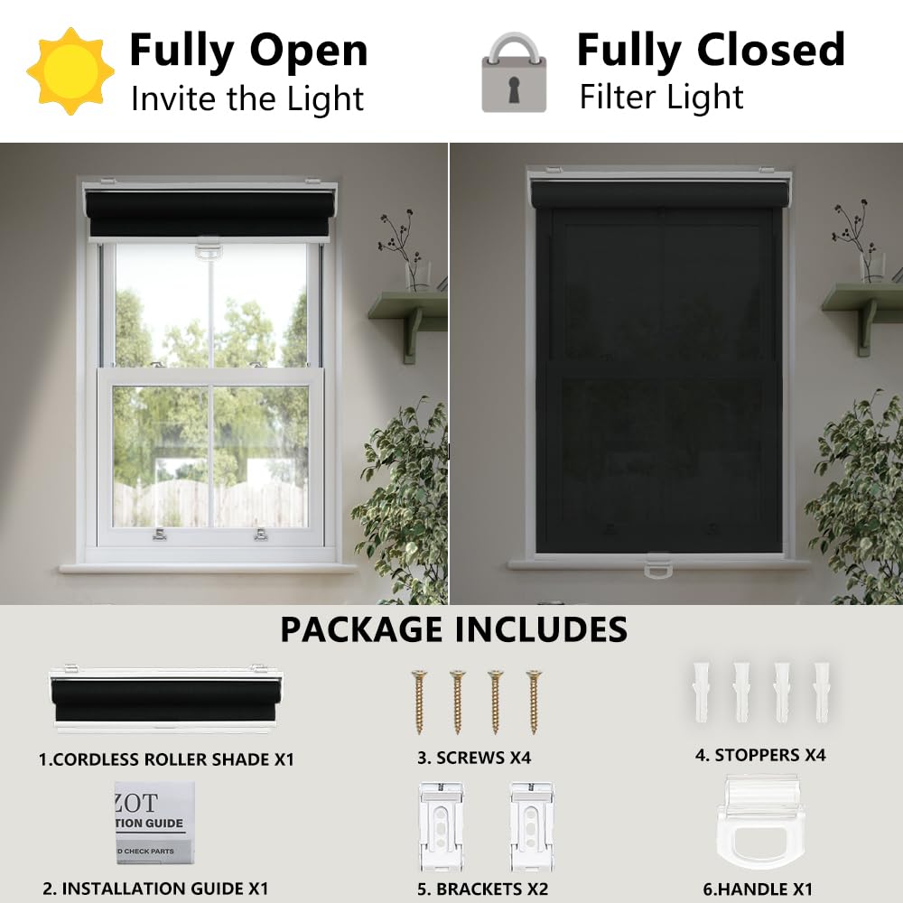 Light Filtering Solar Shades for Indoor Windows, Black