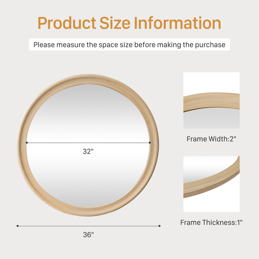 Round Wall Mirrors 36 Inch, Natural Rustic Decorative Transitional Mirror