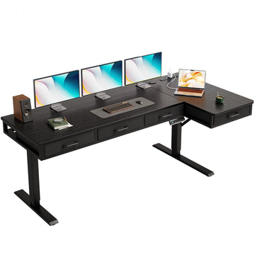 63 Inch L Shaped Electric Standing Desk with 4 Drawers, Black