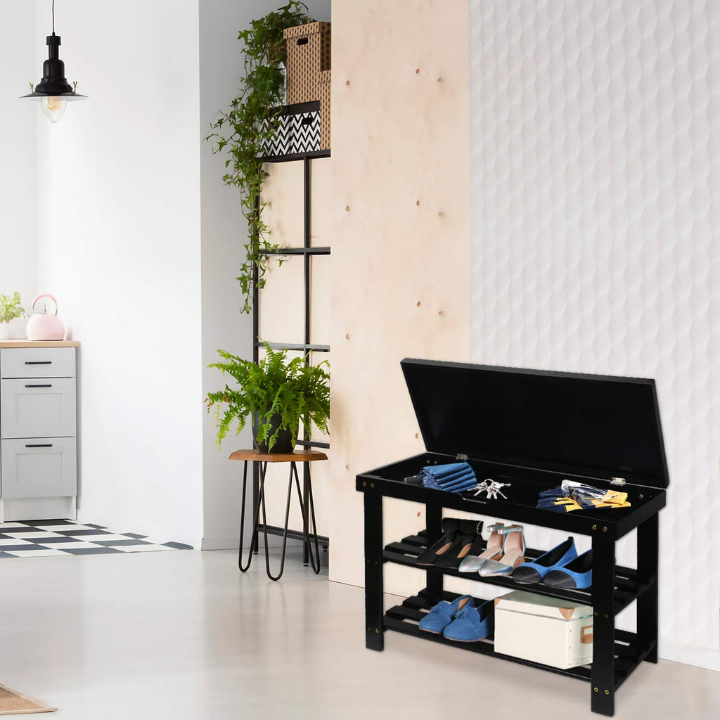 Bamboo Shoe Rack Bench with Storage Shelf Organizer