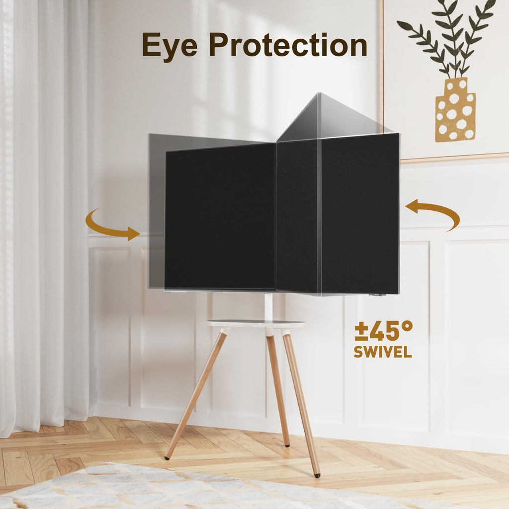 Solid Wood Easel TV Stand for 43-65" TVs with Shelf, White Beech