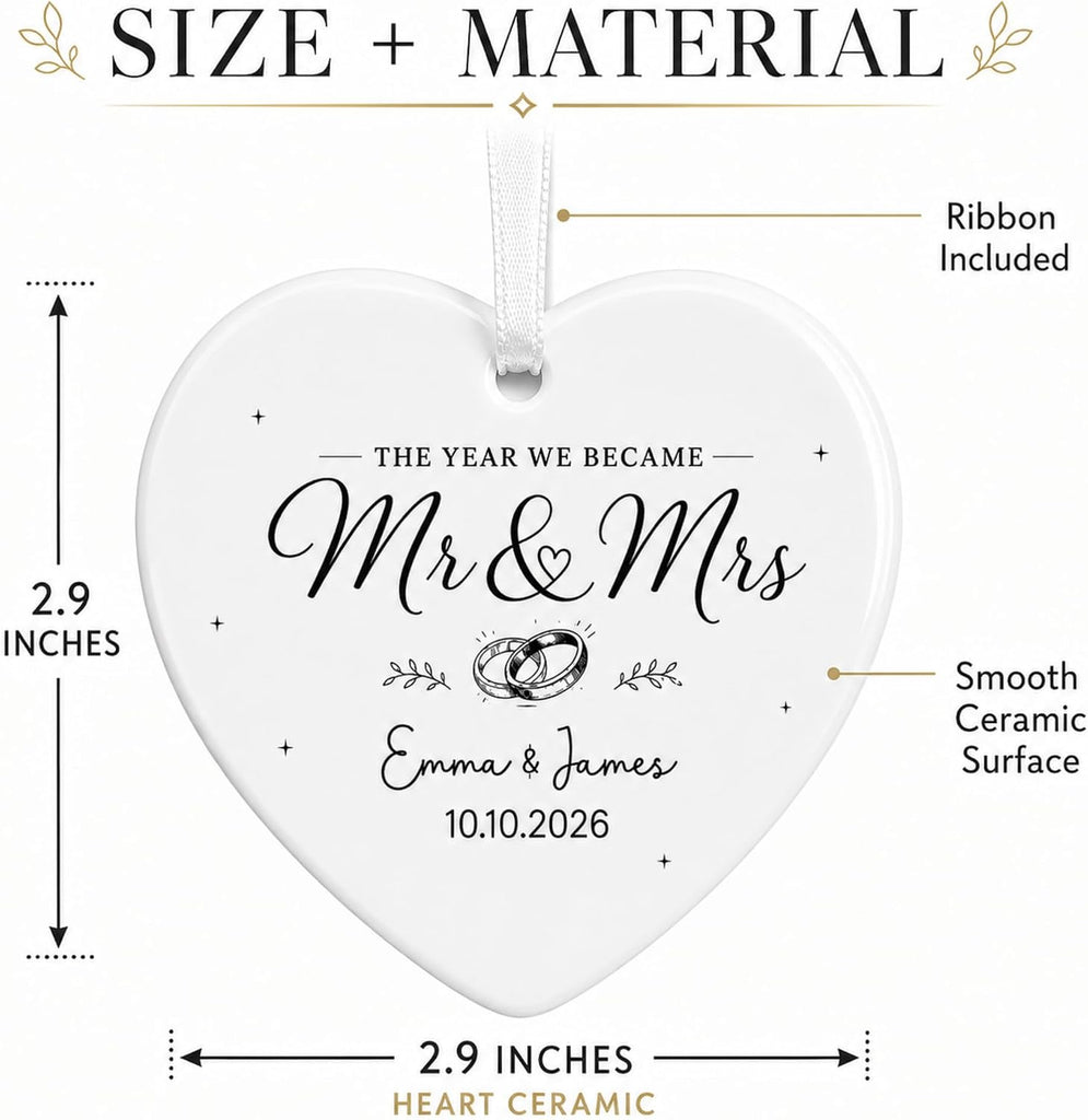 First Christmas Married Ornament 2026, Personalized Mr and Mrs Wedding Gift