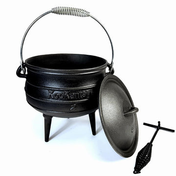 Pre-Seasoned Cast Iron Cauldron - 6 Quart African Potjie Pot with Lid - 3-Legged Dutch Oven for Camping and
