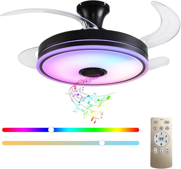 42'' Retractable Ceiling Fan with Lights, Smart Ceiling Fan Light with Bluetooth Speaker, App Control for Dimming &