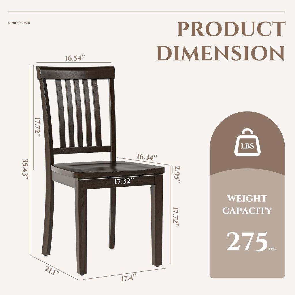 Wooden Dining Room Chairs Set of 2, Spindle High Back Windsor Kitchen Side Chair, Farmhouse Dining Chairs, Dark Brown